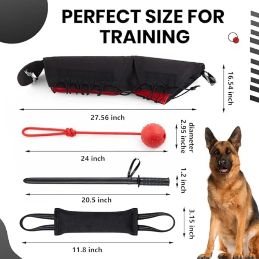 Dog Training Kit with Bite Sleeve, Tug Toy, Training Stick Rubber Ball on Rope