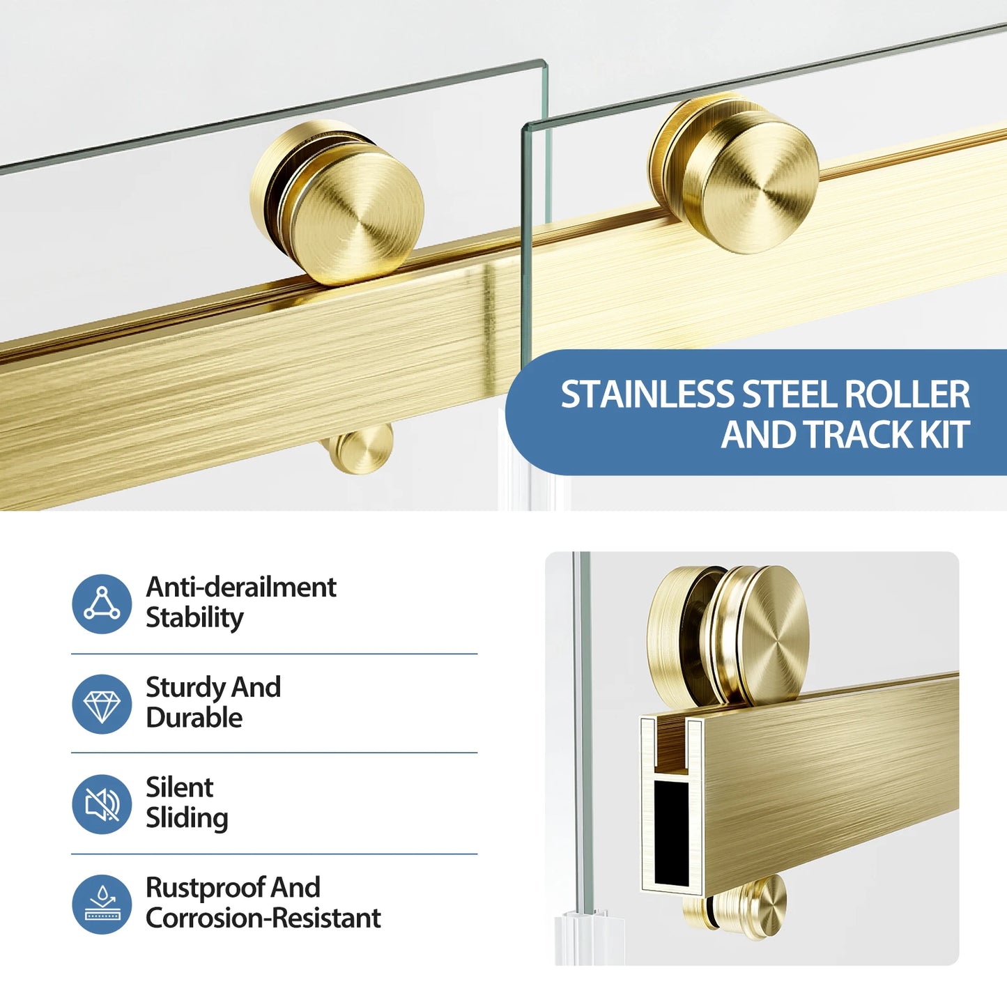 50-54"W × 76"H Gold Frameless Double Sliding Shower Door