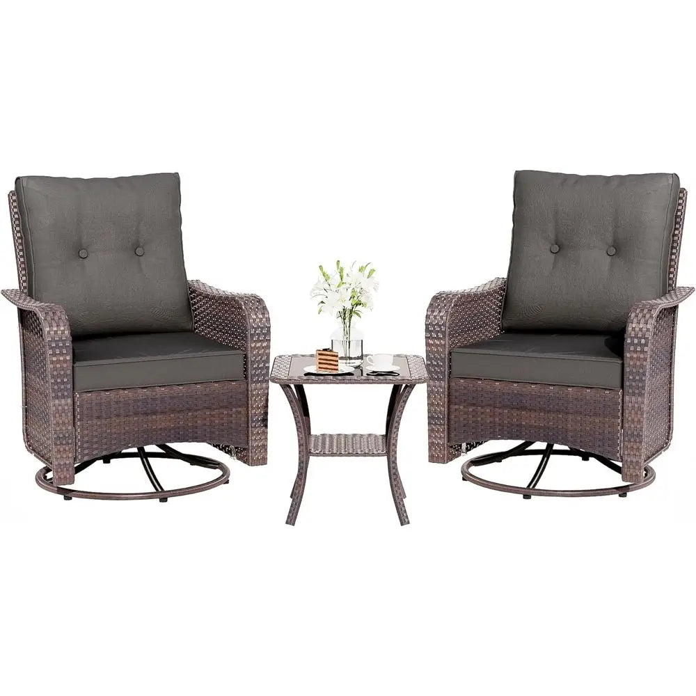 Swivel Rocker Wicker Chair Set with Coffee Table