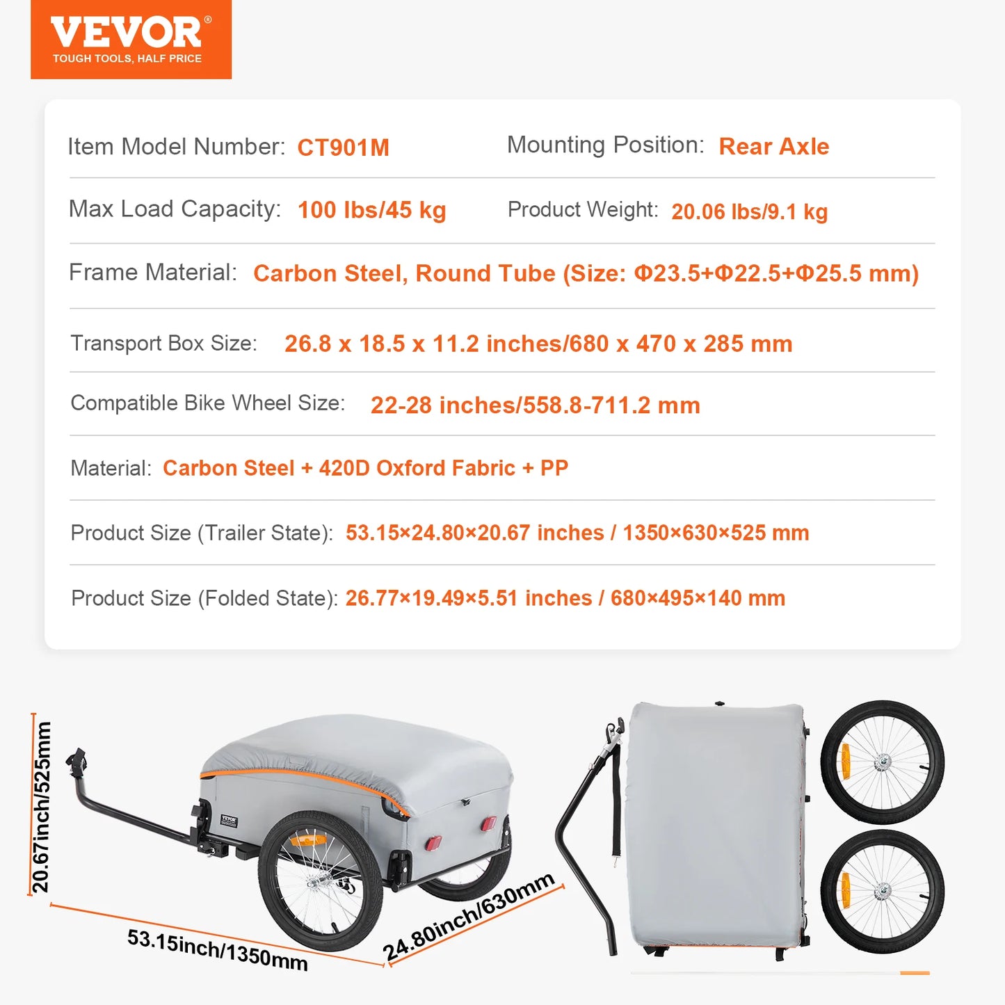 100lbs Bike Cargo Trailer Foldable