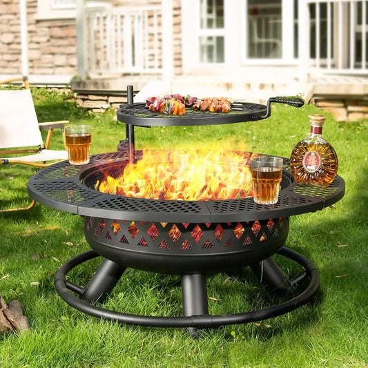 36 Inch Fire Pit with Grill,Wood Burning