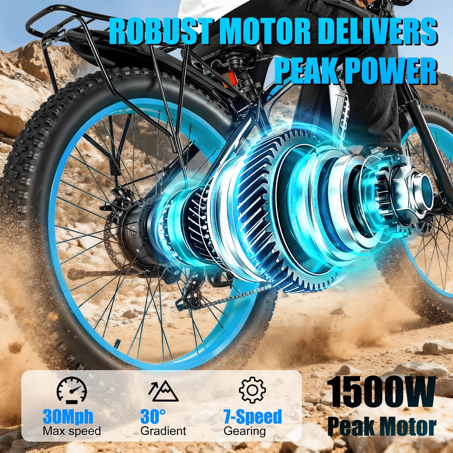 1500W Peak Ebikes for Adults, 26'' Fat Tire
