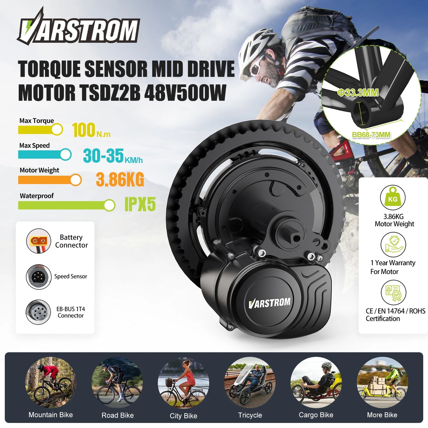Motor kit 48V 500W Mid Drive eBike Conversion Lithium Battery Kits