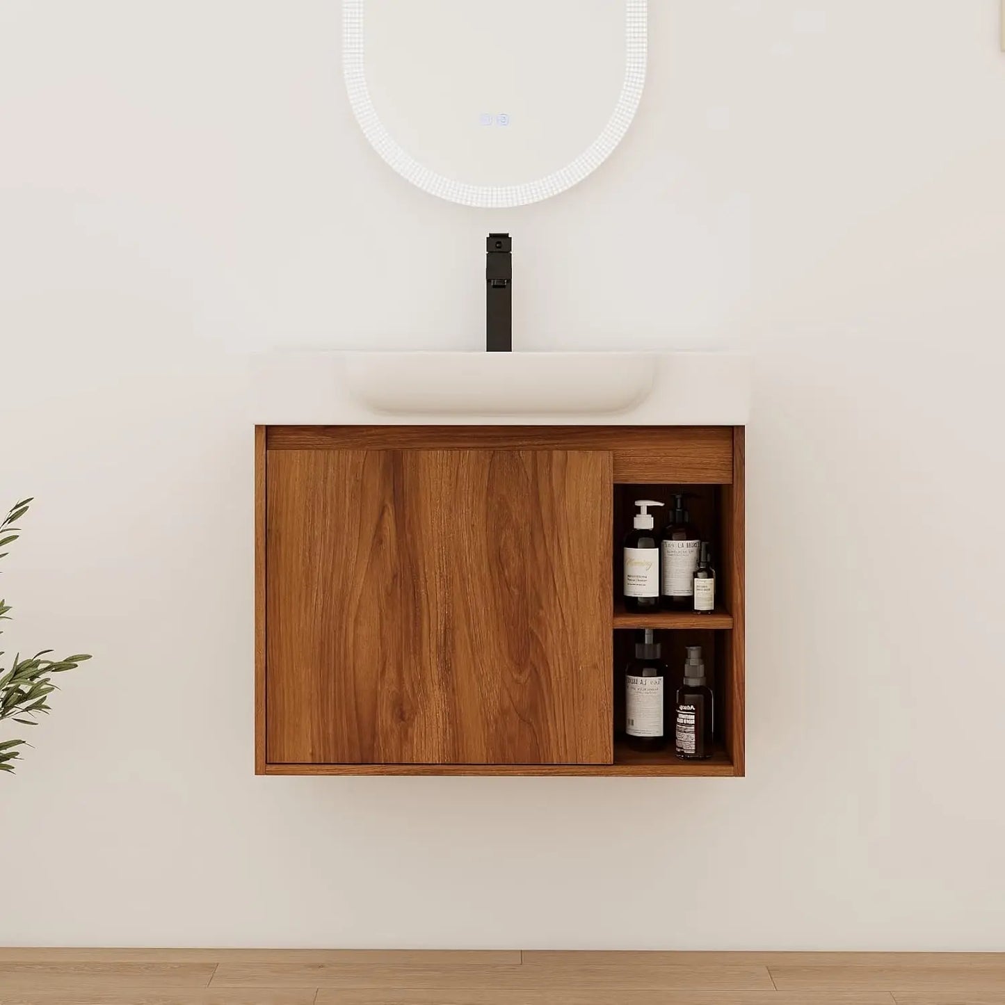 28" Wall-Mounted Bathroom Vanity with Ceramic Sink