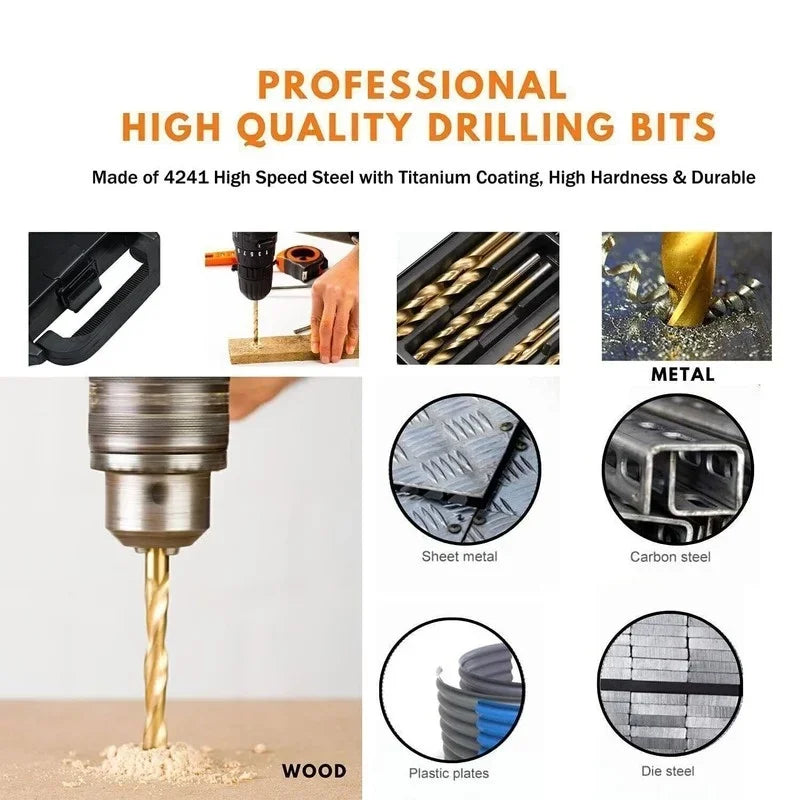 99Pcs HSS High Speed Steel Metric Drill Bit Set