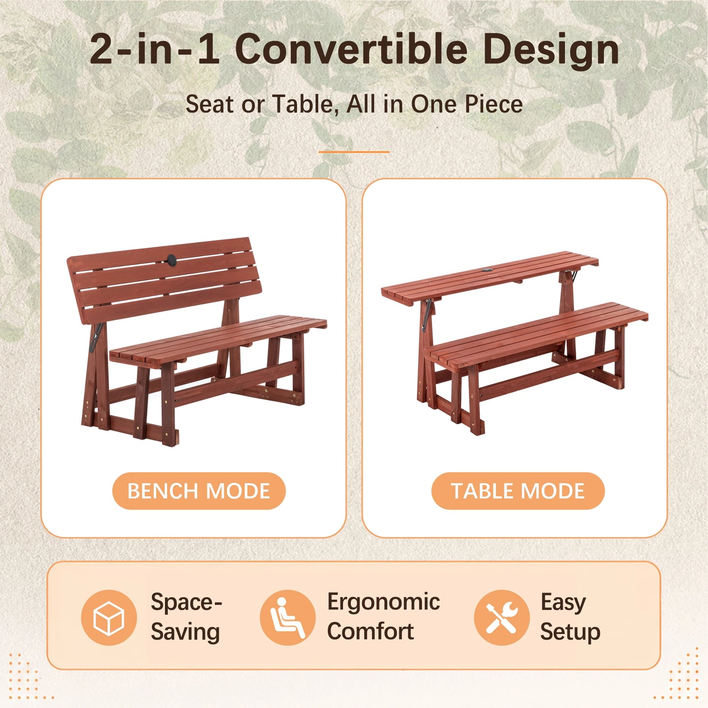 2 in 1 Convertible Folding Bench Picnic Table