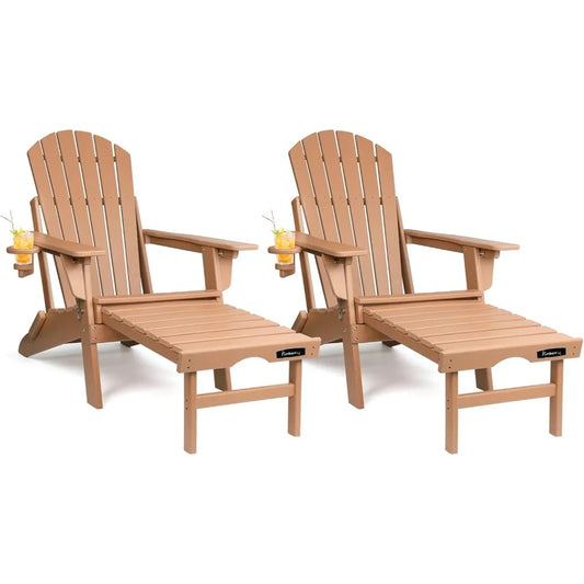 Folding Adirondack Chairs Set of 2 with Retractable Ottoman