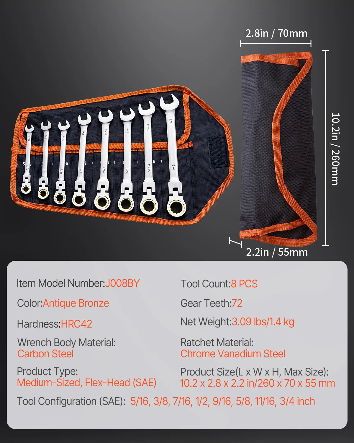 Flex-Head Ratcheting Wrench Set SAE
