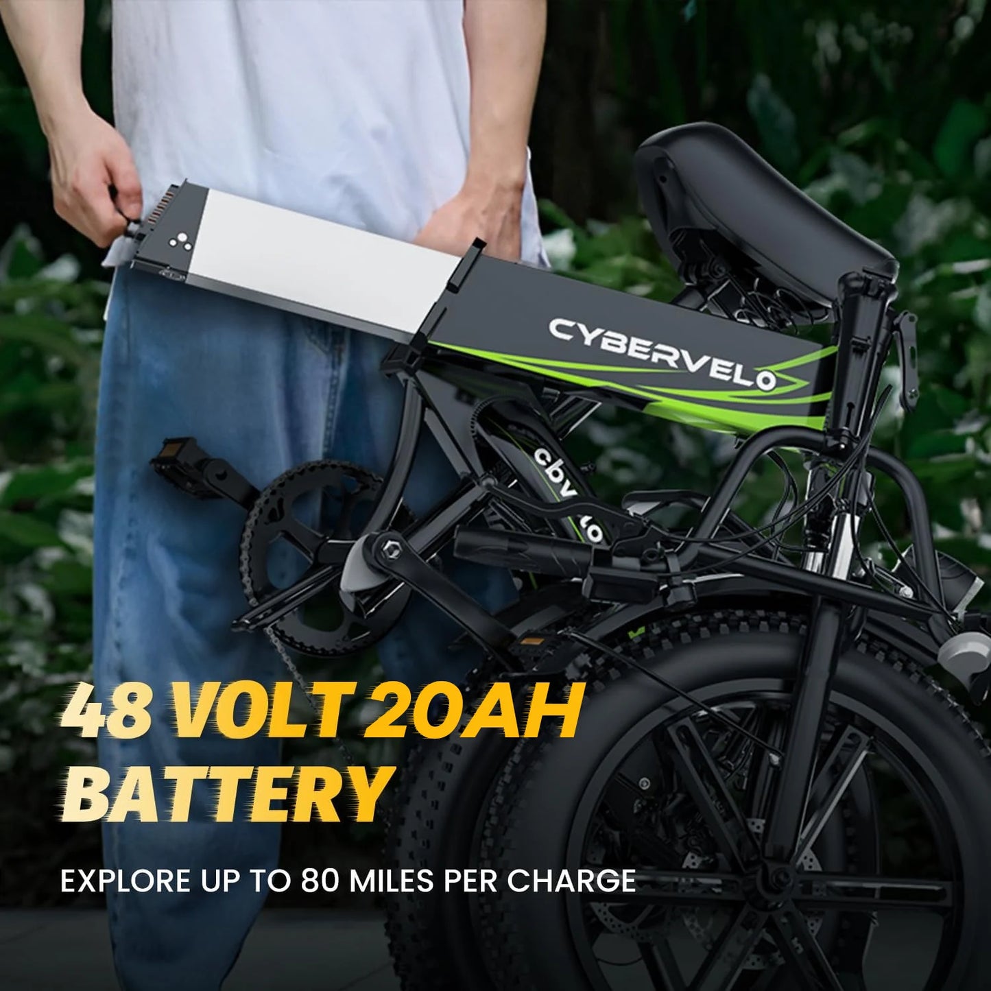 1000W 20" Fat Tire Folding Ebike, 48V 20AH Removable Battery