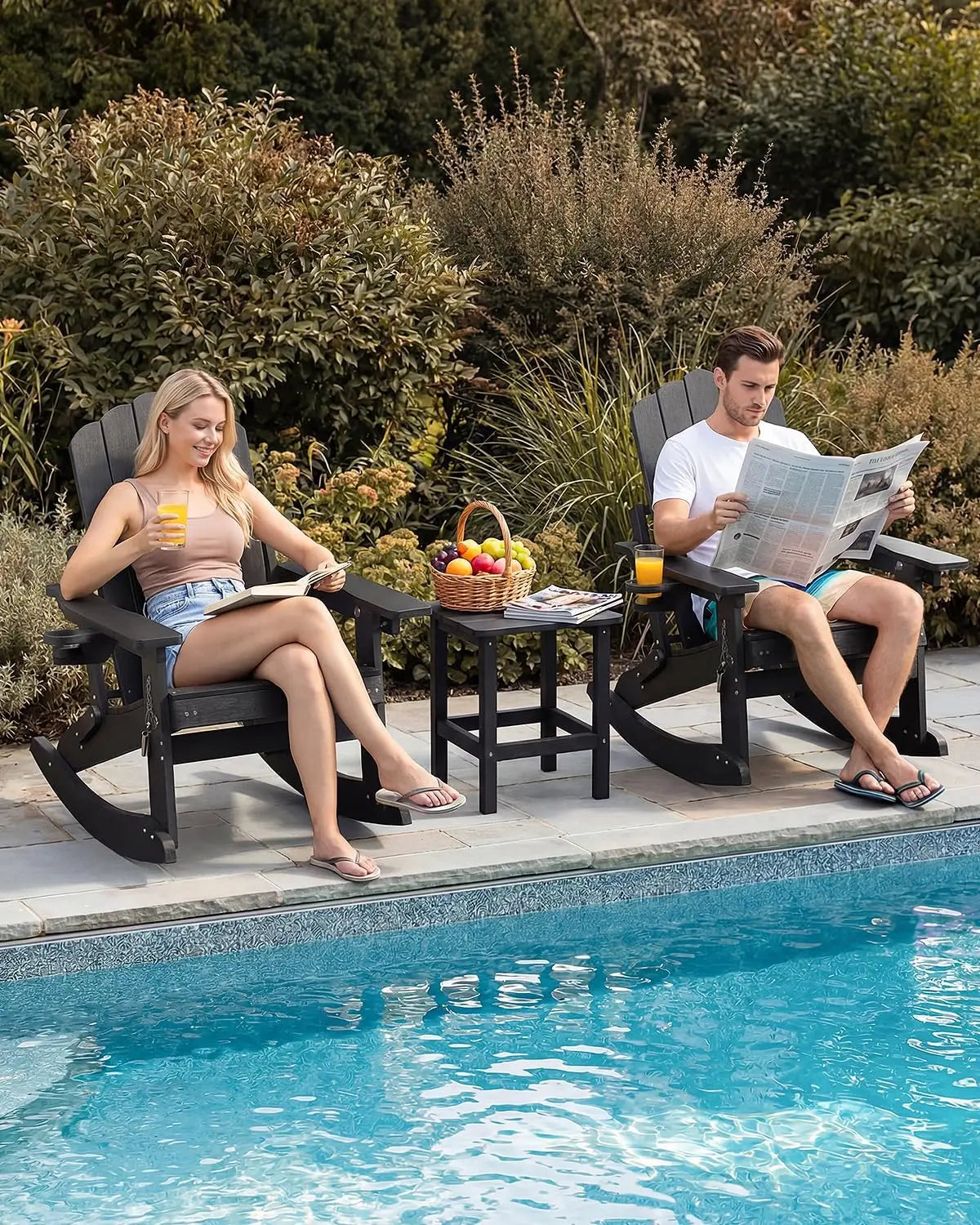 Adirondack Rocking Chairs with Retractable Ottoman & Cup Holders