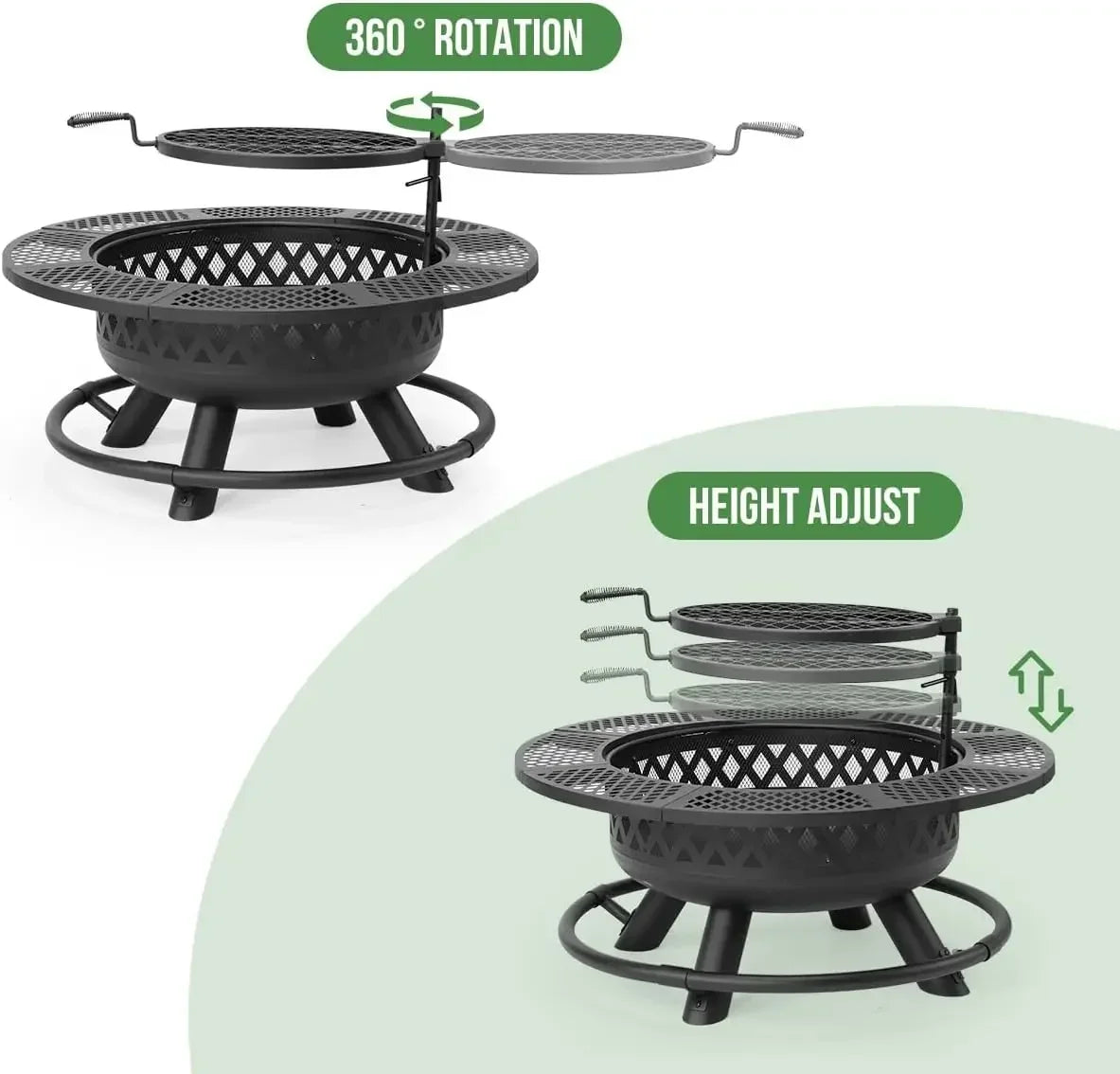 36 Inch Fire Pit with Grill,Wood Burning