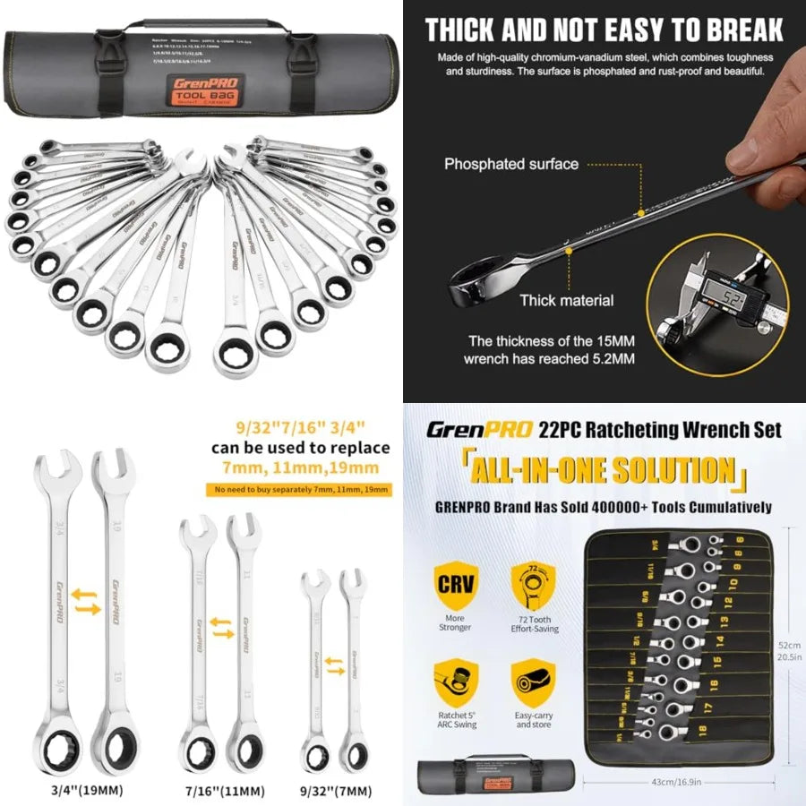 Ratcheting Wrench  Set, 22-Piece SAE Metric and Standard