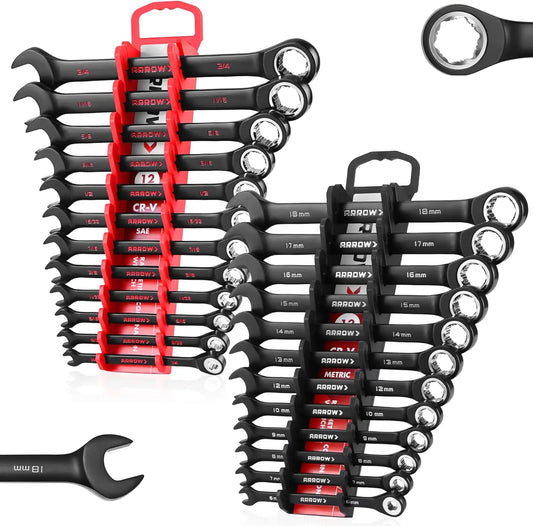 24PCS Ratcheting Wrench Set Metric & SAE