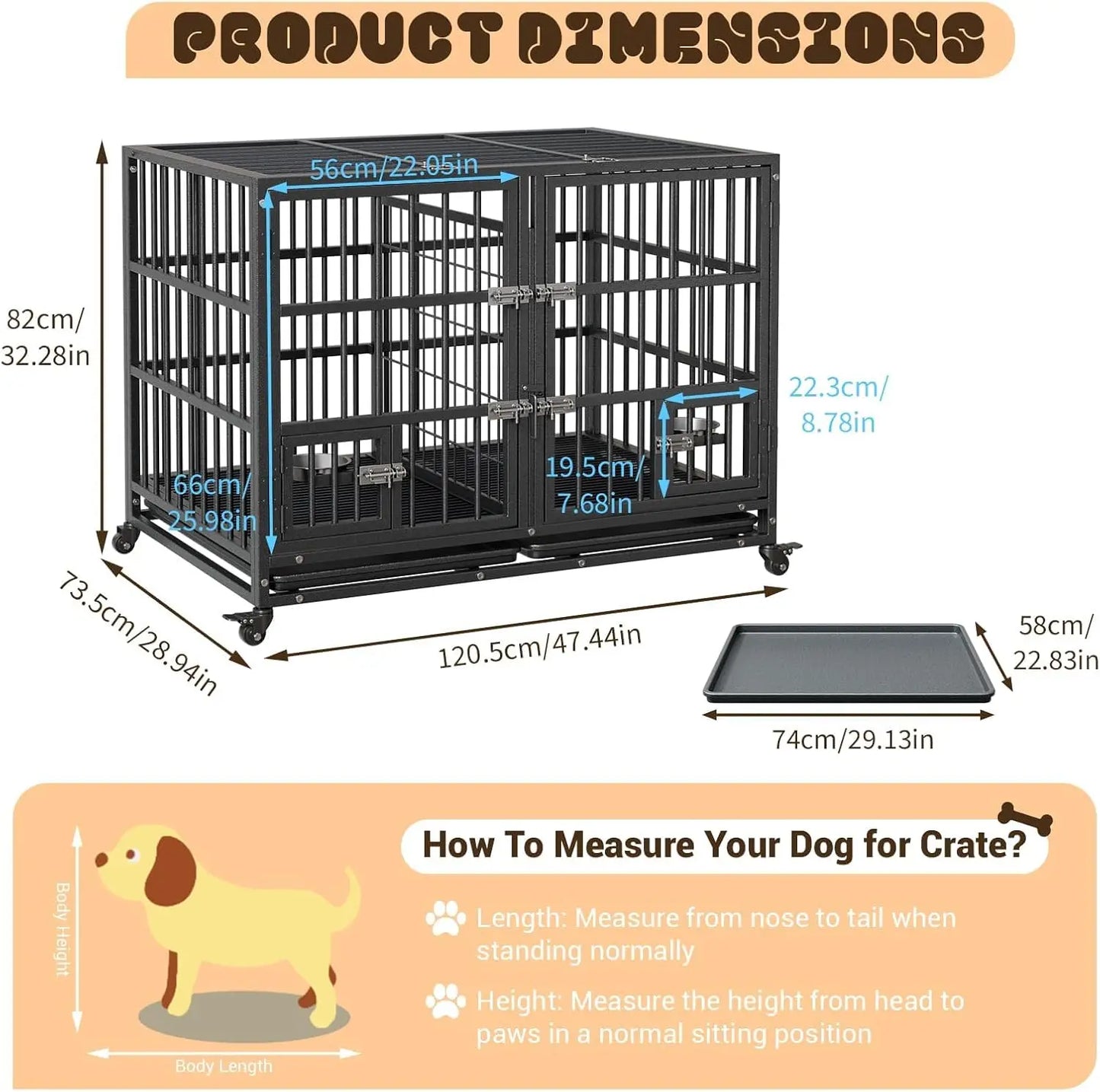 48 Inch Metal Dog Crate with  Removable Tray and Wheels
