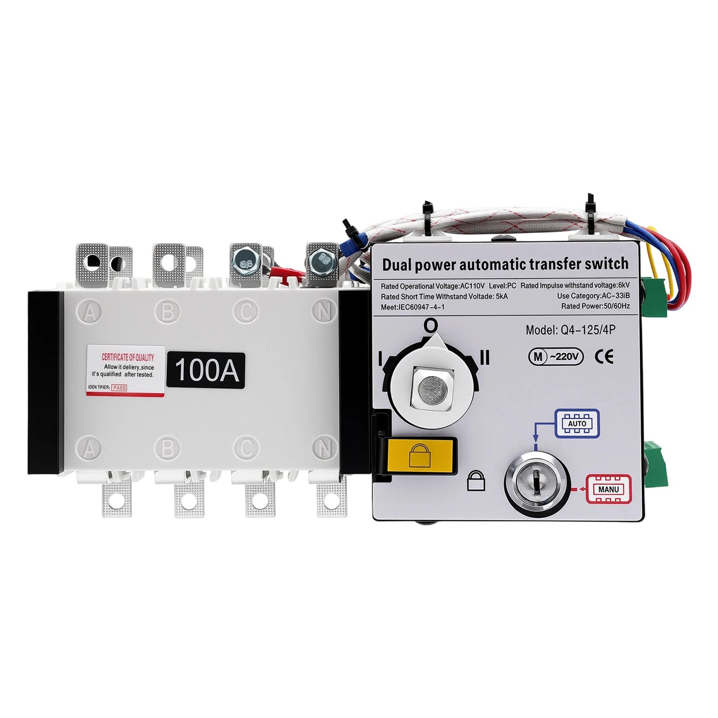 100A/4P Dual Power, Automatic Transfer Switch, 110V,