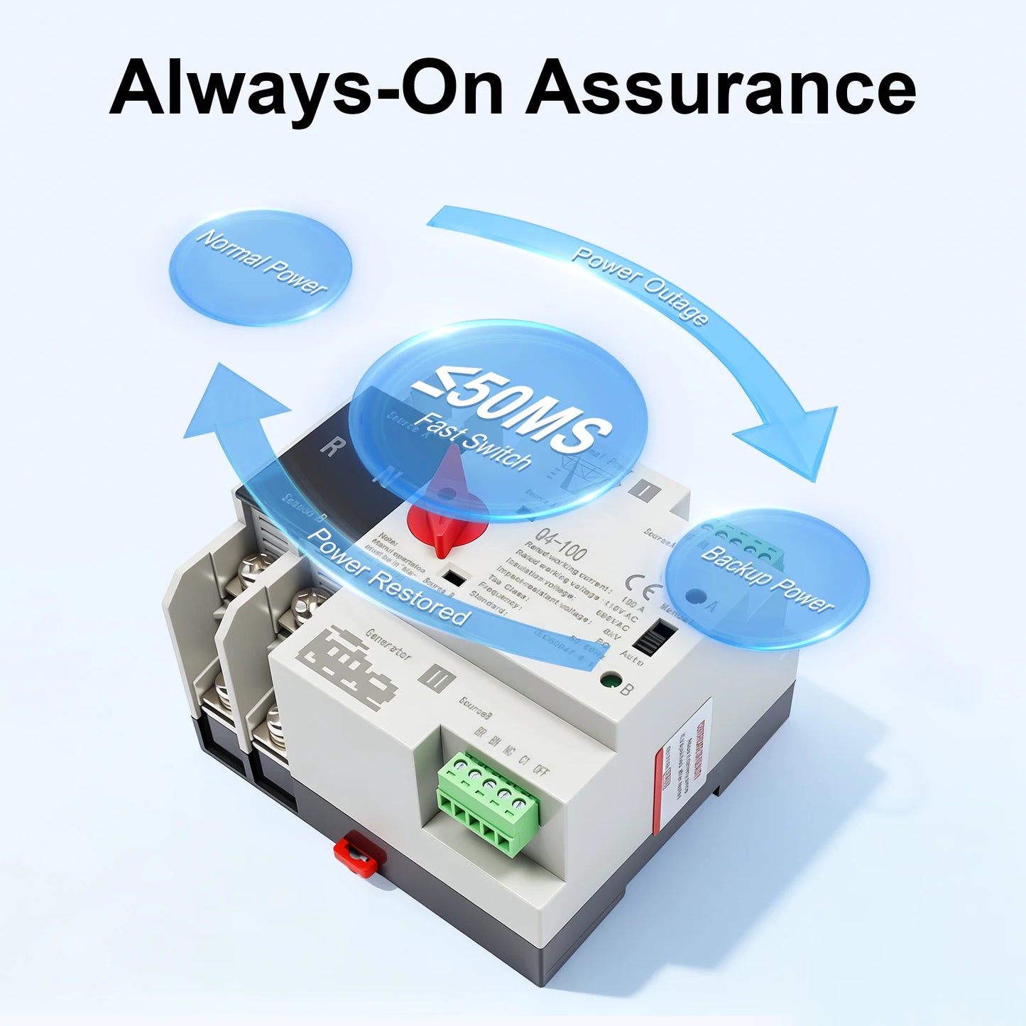 2P 100 Amp Dual Power Automatic Transfer Switch