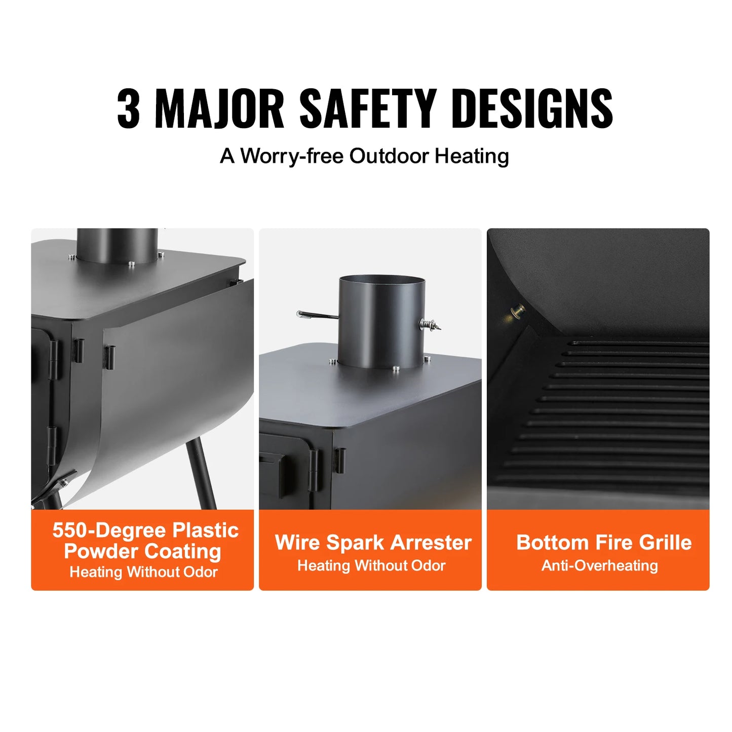 Tent Wood Burning Stove with Chimney Pipes & Gloves