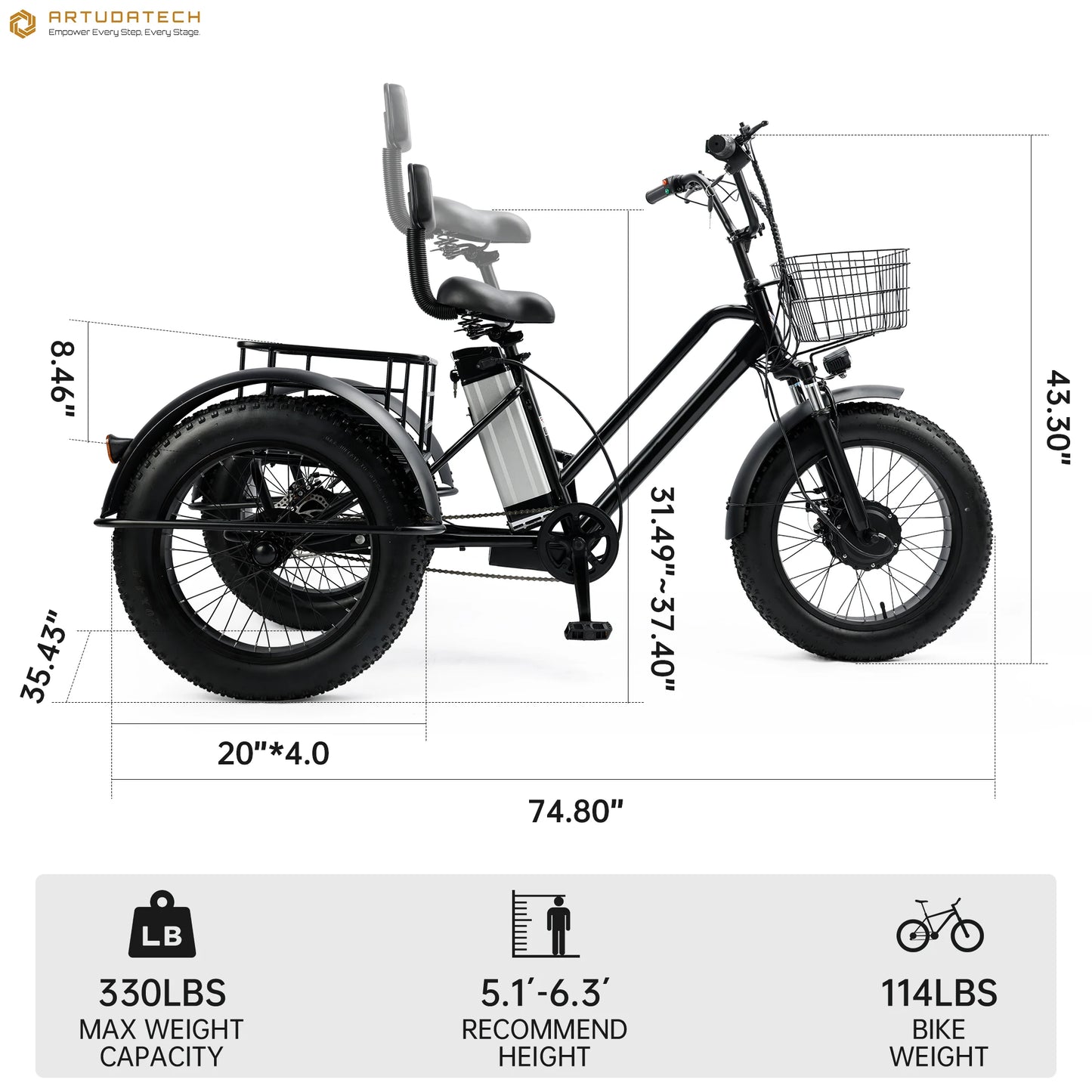 500W 48V 13A Electric Snow Tricycle
