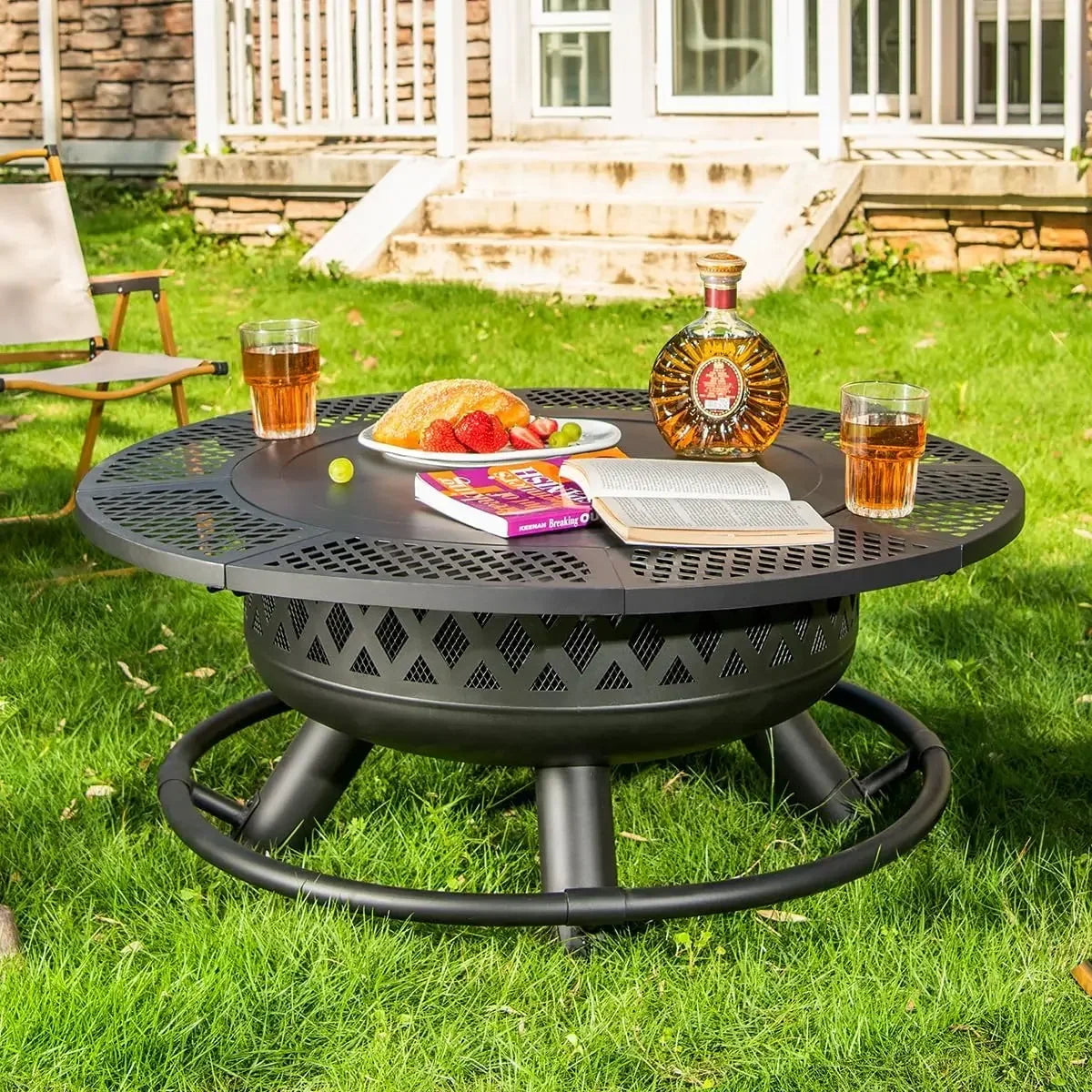 36 Inch Fire Pit with Grill,Wood Burning