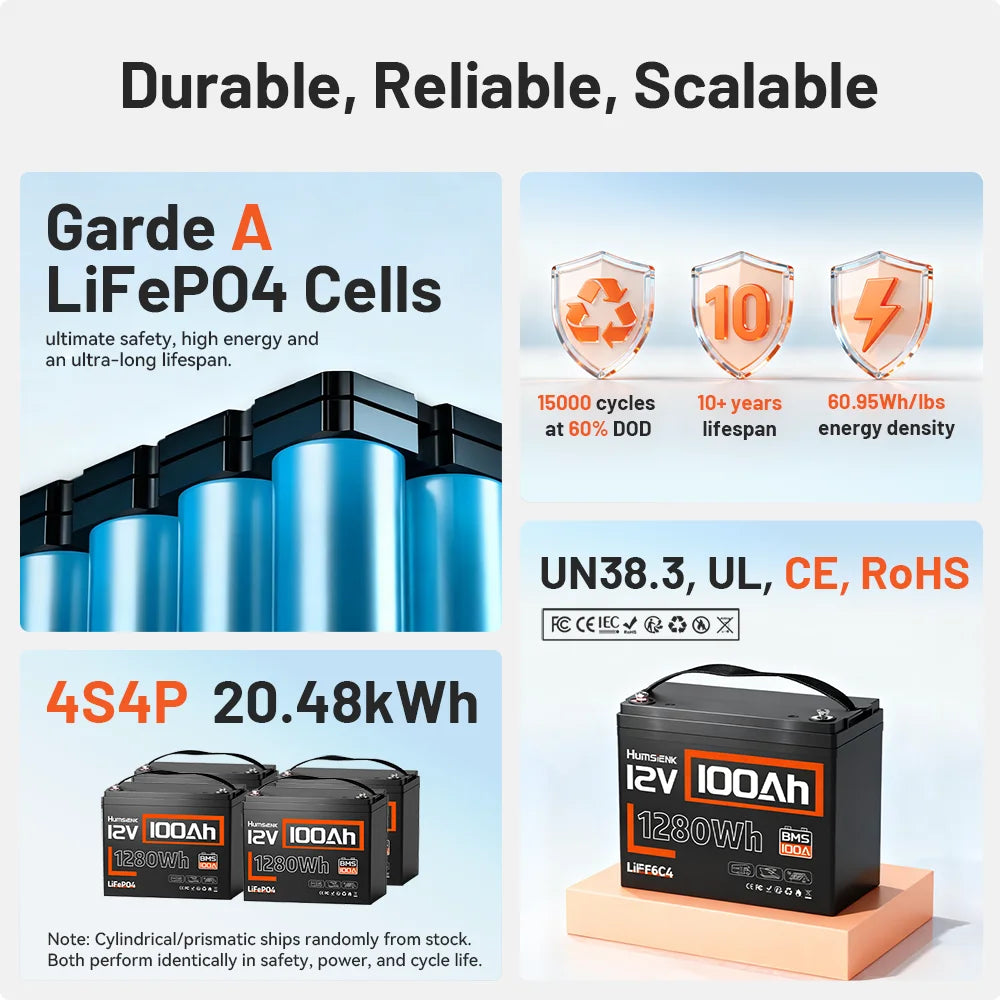 LiFePO4 Lithium Battery 12V 100AH BMS 100A