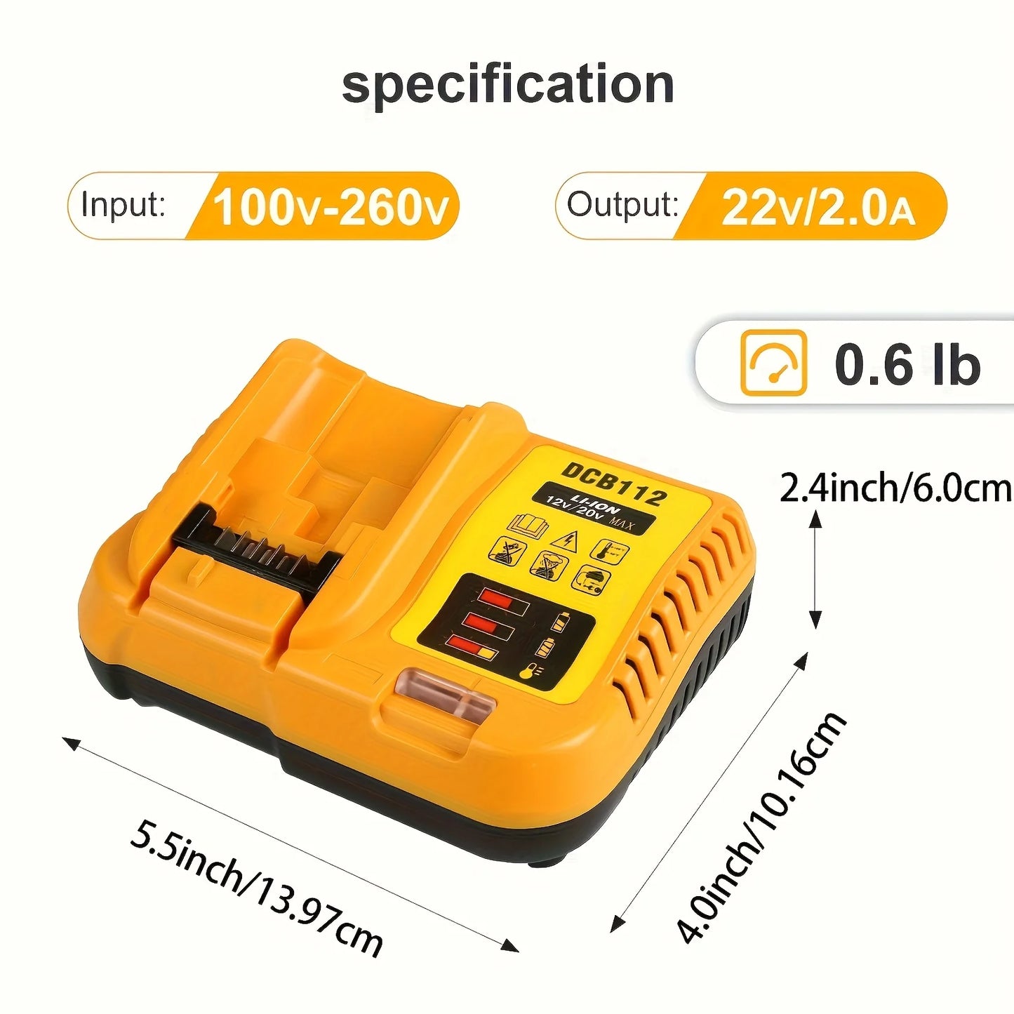 Fast battery charger for Dewalt 12V/20V, battery not included.