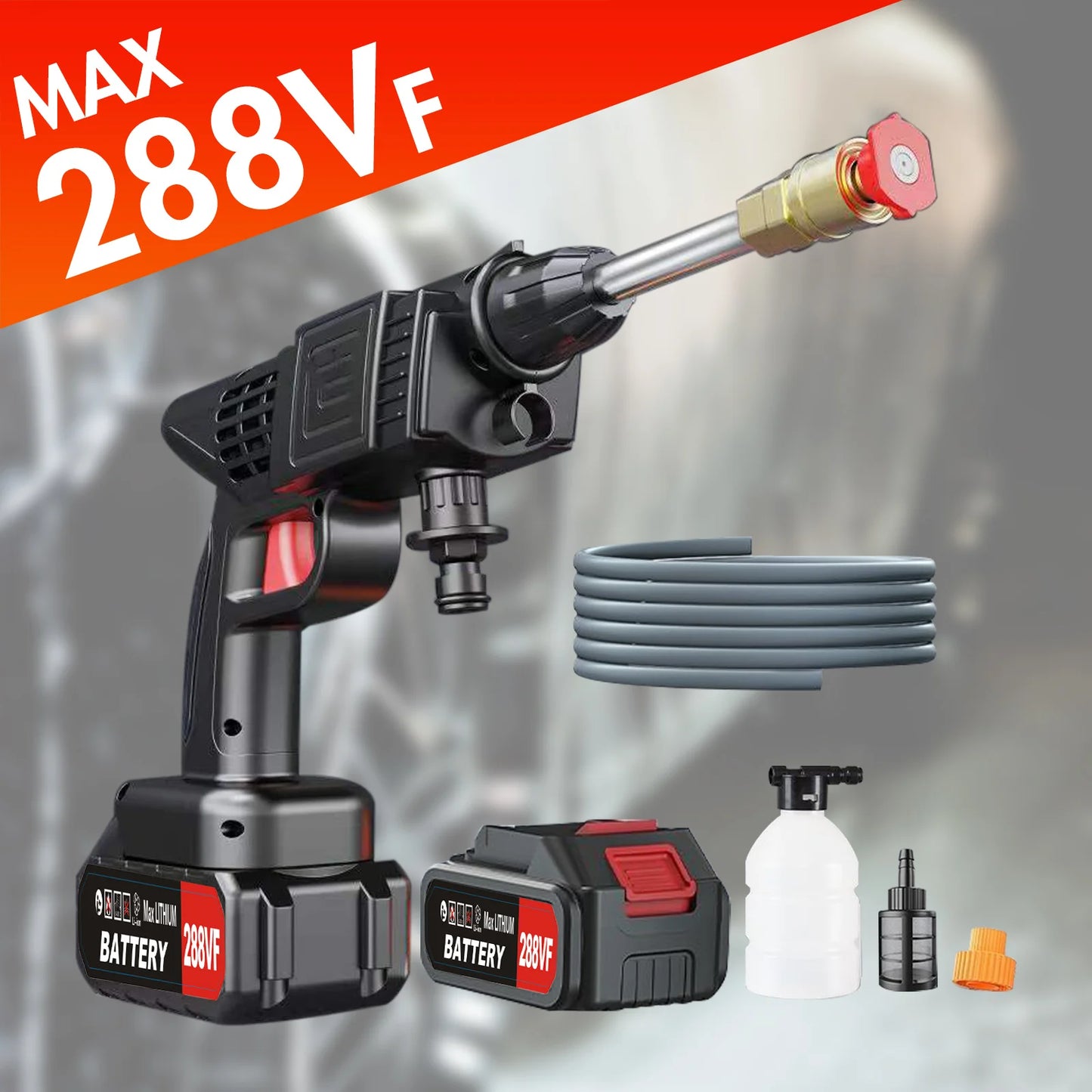Portable Cordless High Pressure Washer With 2Pcs 1200mah Battery