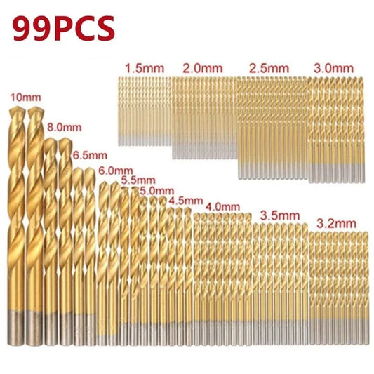 99Pcs HSS High Speed Steel Metric Drill Bit Set