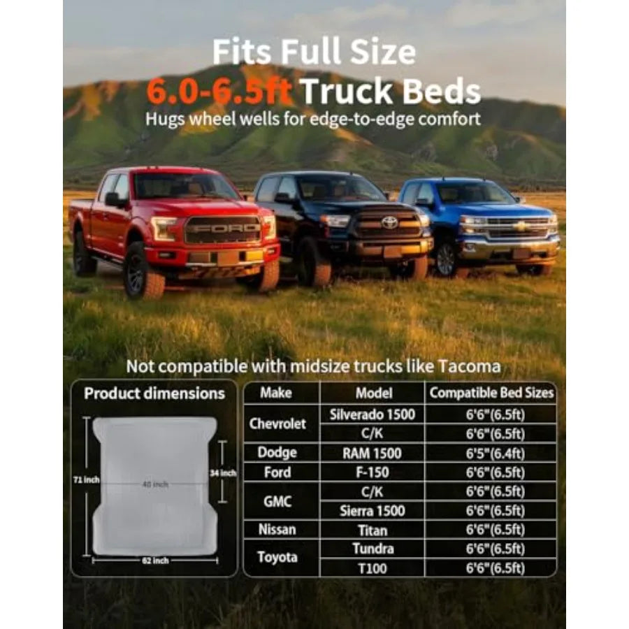 Truck tent camping air mattress: drop-stitch PVC for 6.0-6.5ft