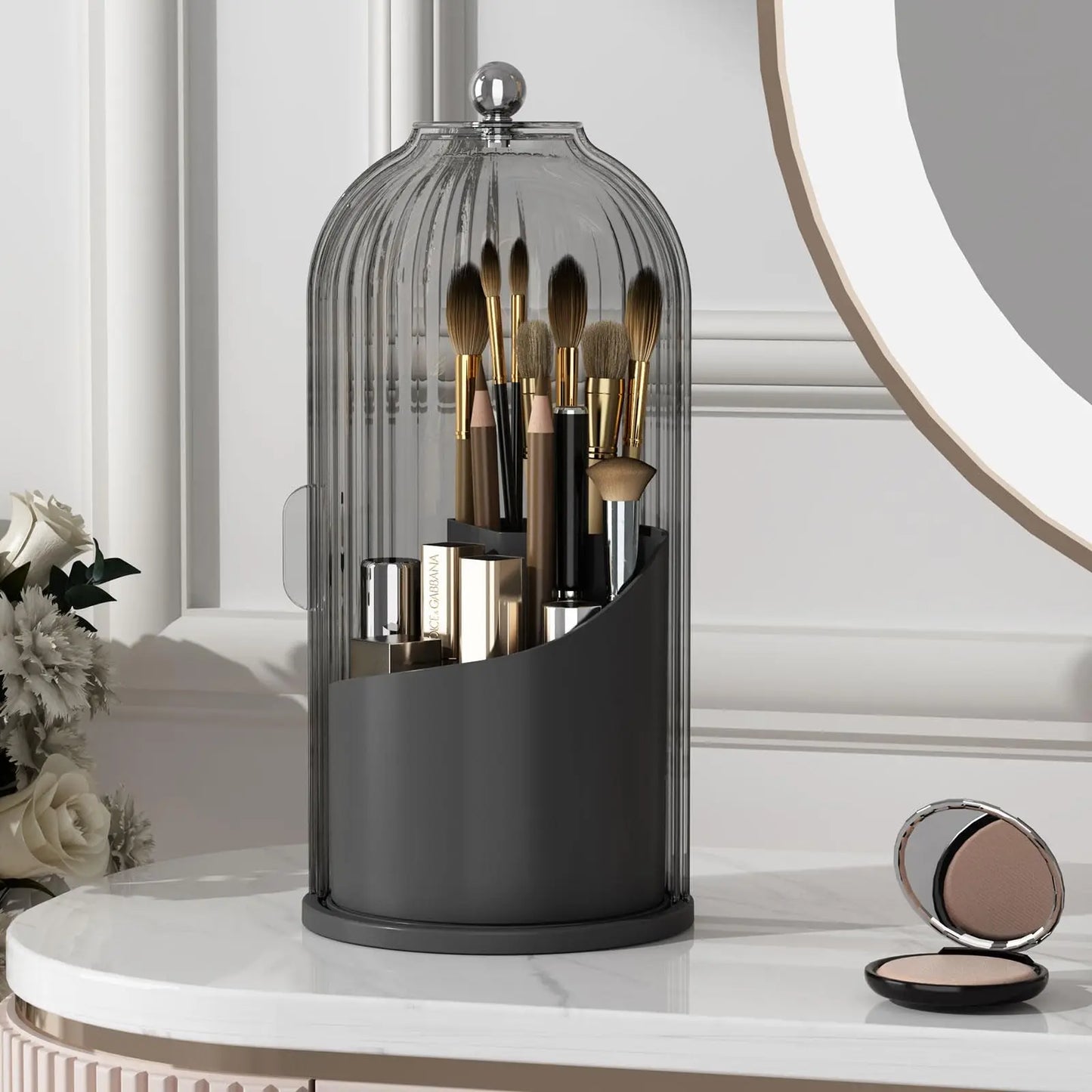 Makeup Brush Organizer with Lid,360 Rotating