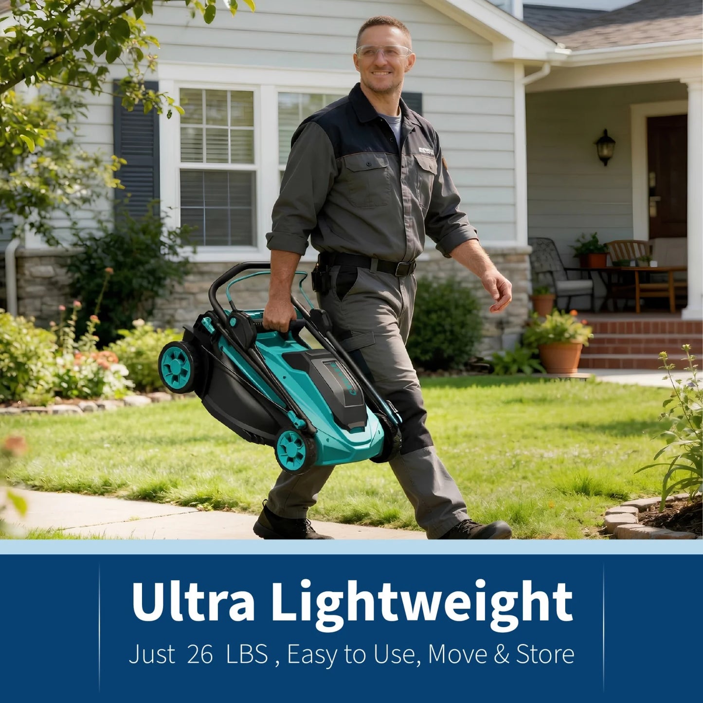 17-inch, Electric Push Mower with 2×20V 4.0Ah Batteries