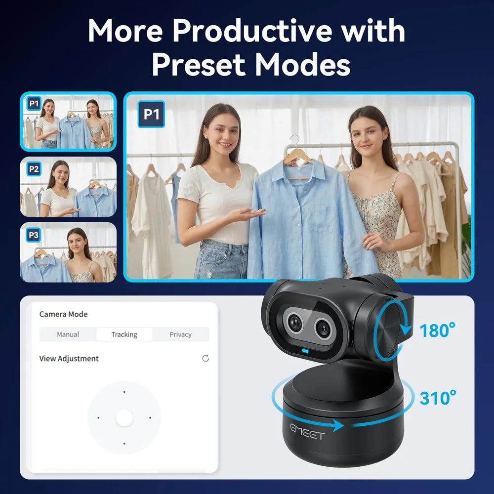 Dual-Camera AI PTZ 2K Webcam with Auto-Tracking