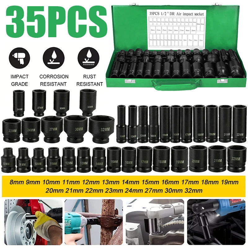 35pcs 1/2" Drive Pneumatic Tool Kit with Air Gun