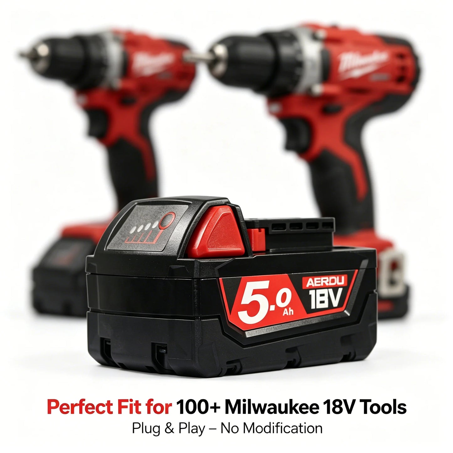 2-Pack 18V 5.0Ah Battery & Fast Charger for Milwaukee 18V Tools