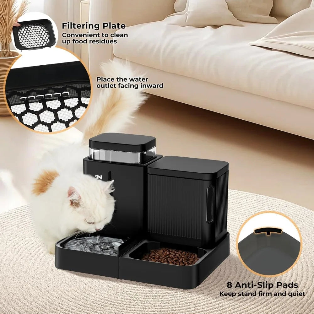 2-in-1 Automatic Cat Feeder & Water Dispenser Set, Gravity Feed