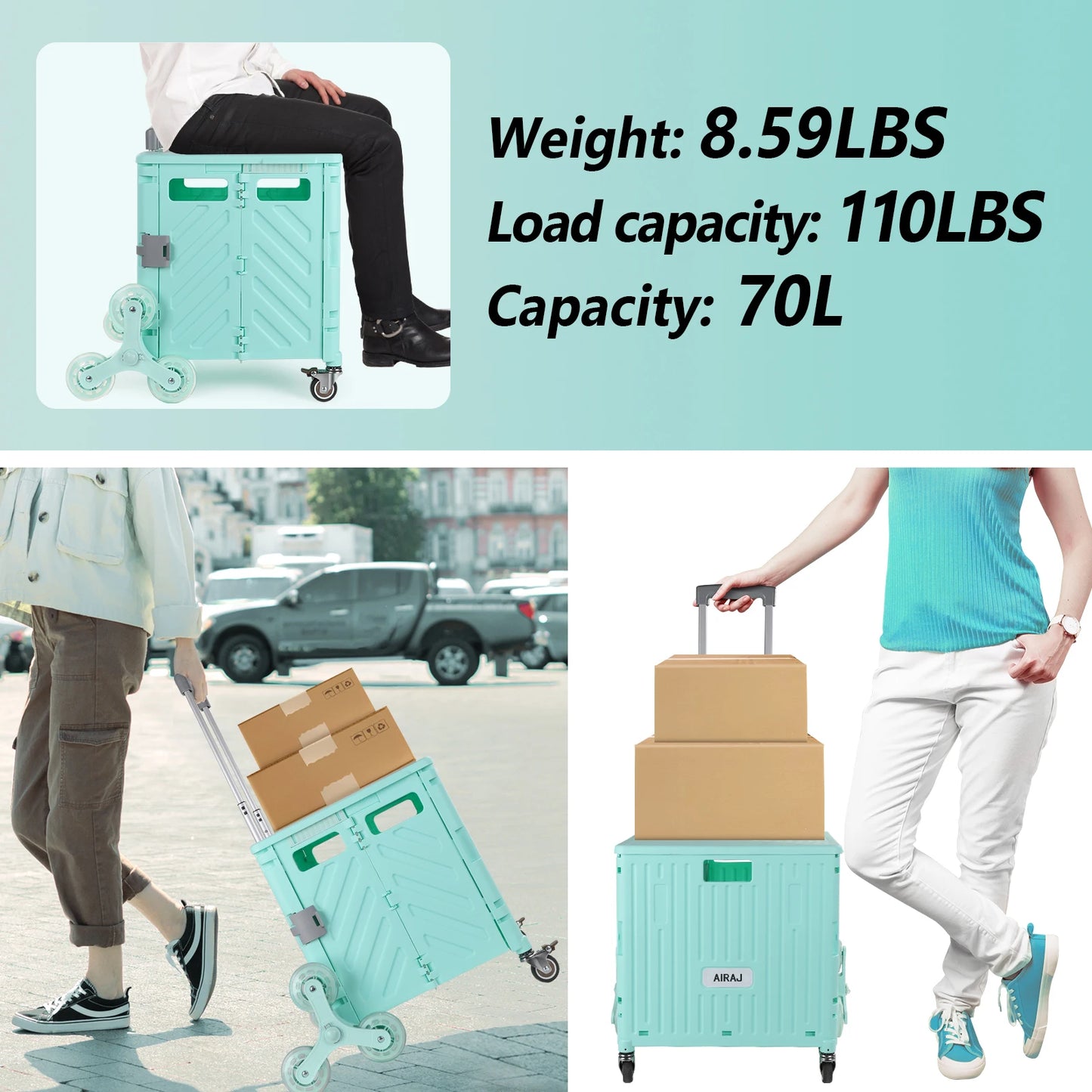 Foldable shopping cart with wheels