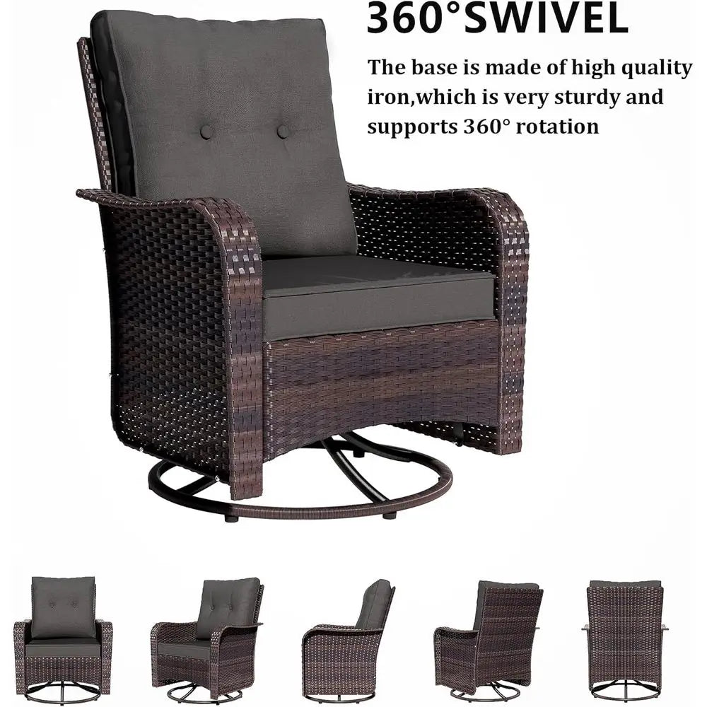 Swivel Rocker Wicker Chair Set with Coffee Table