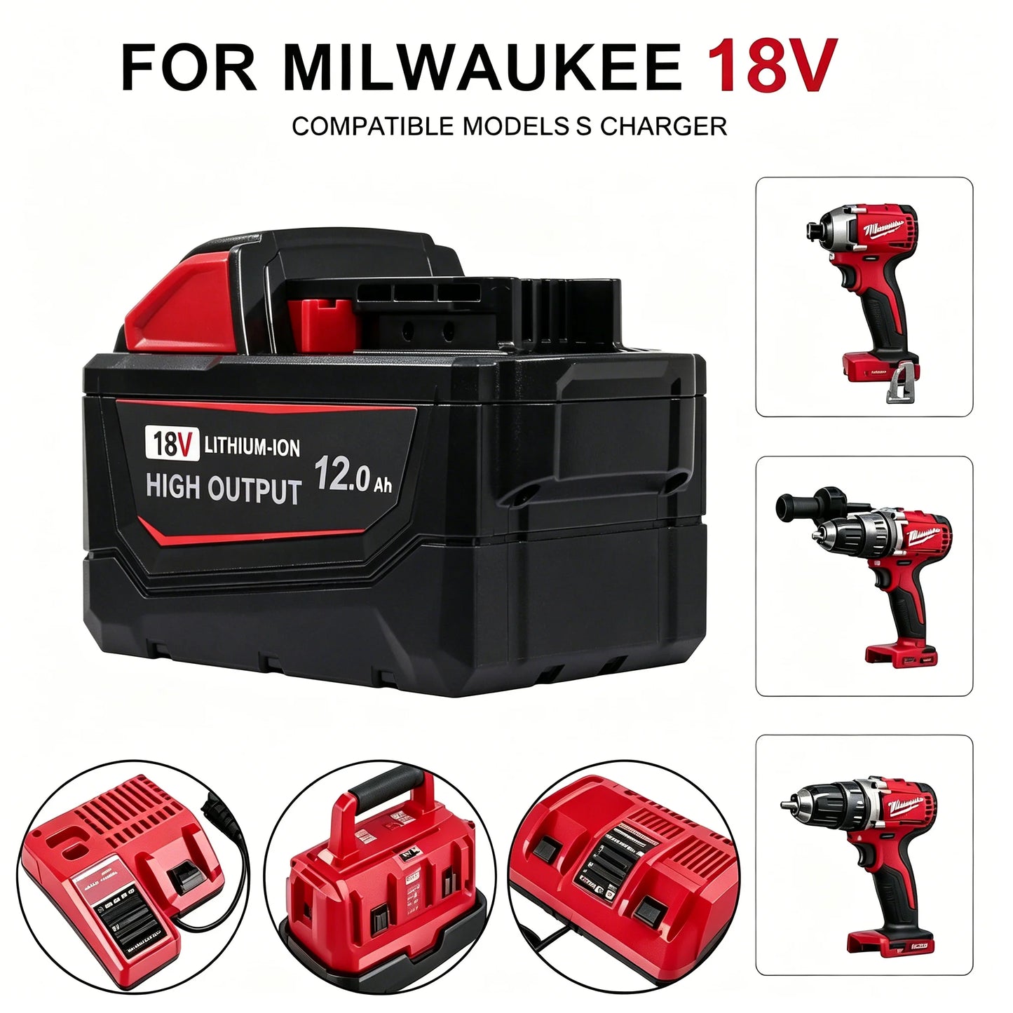 18V 12Ah Battery Pack 4-Pack Compatible with Milwaukee M18