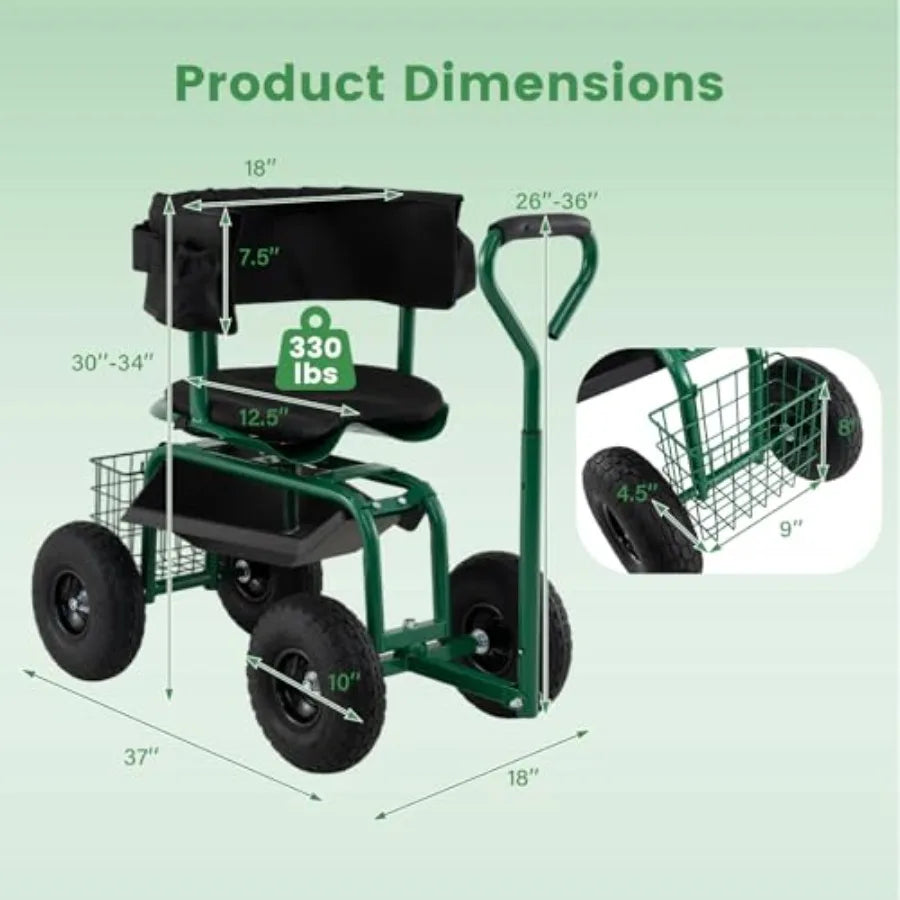 Gardening wagon scooter with 360 swivel workseat