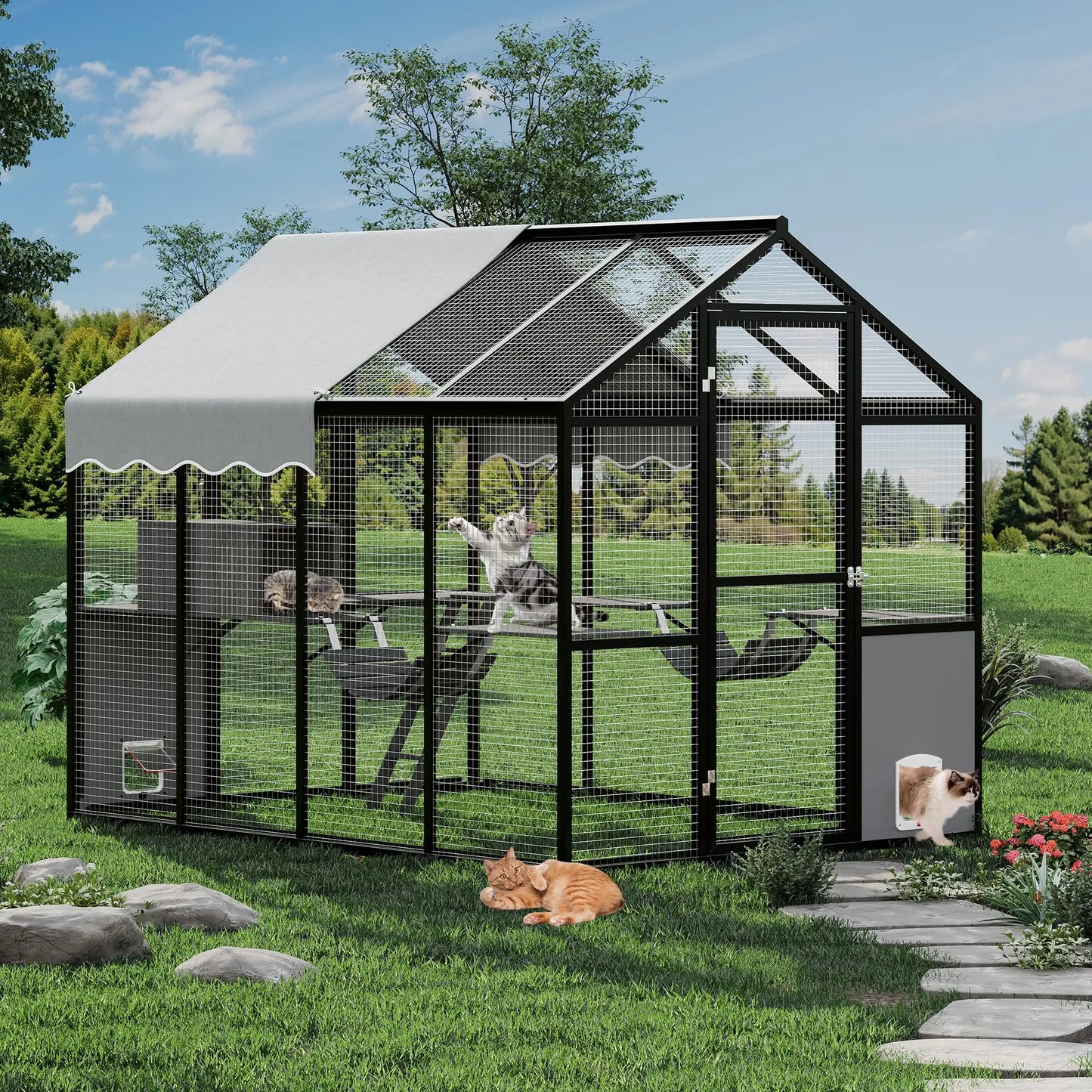 Aluminum Outdoor Catio Enclosure For Multiple Cats