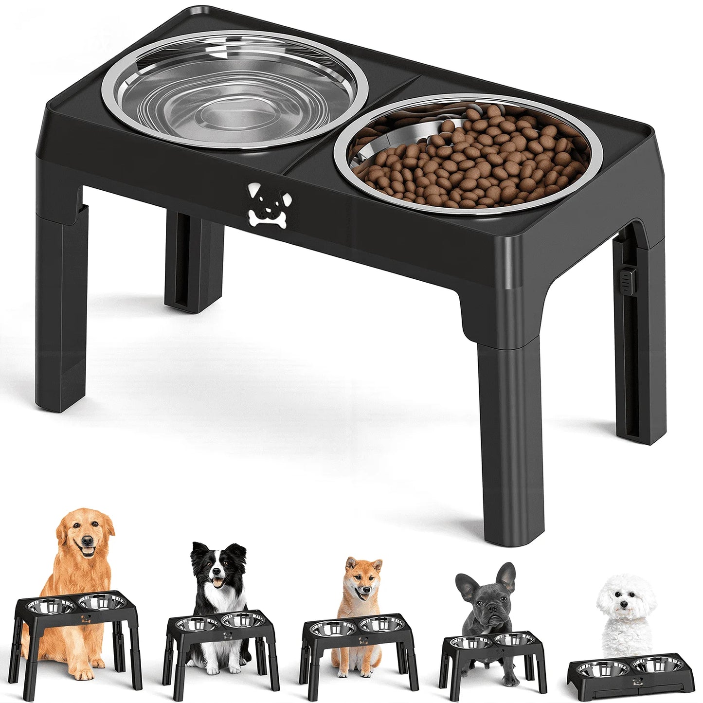 5 Heights Adjustable Dog Food Bowl