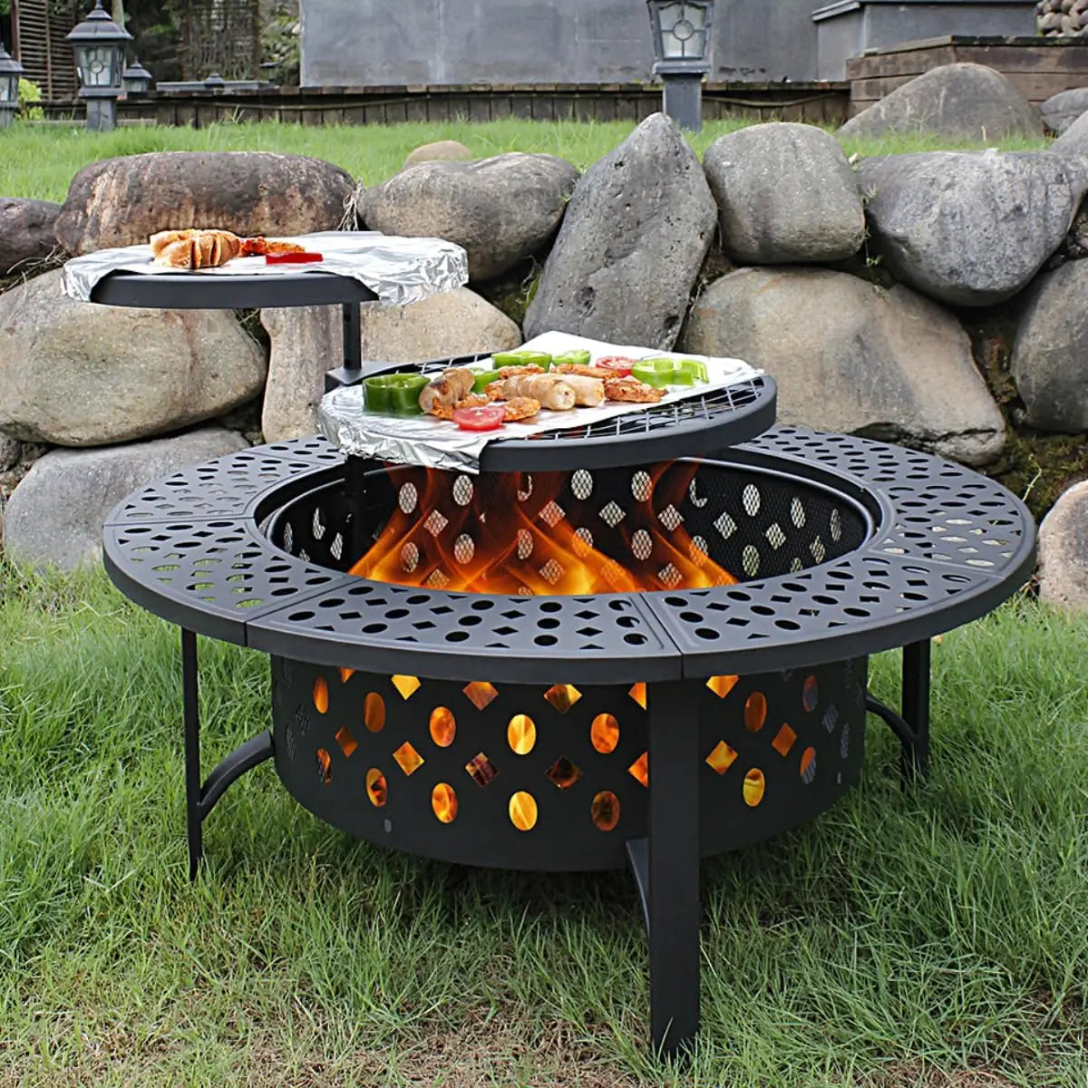 36 Inch Fire Pit with 2 Grills, Wood Burning
