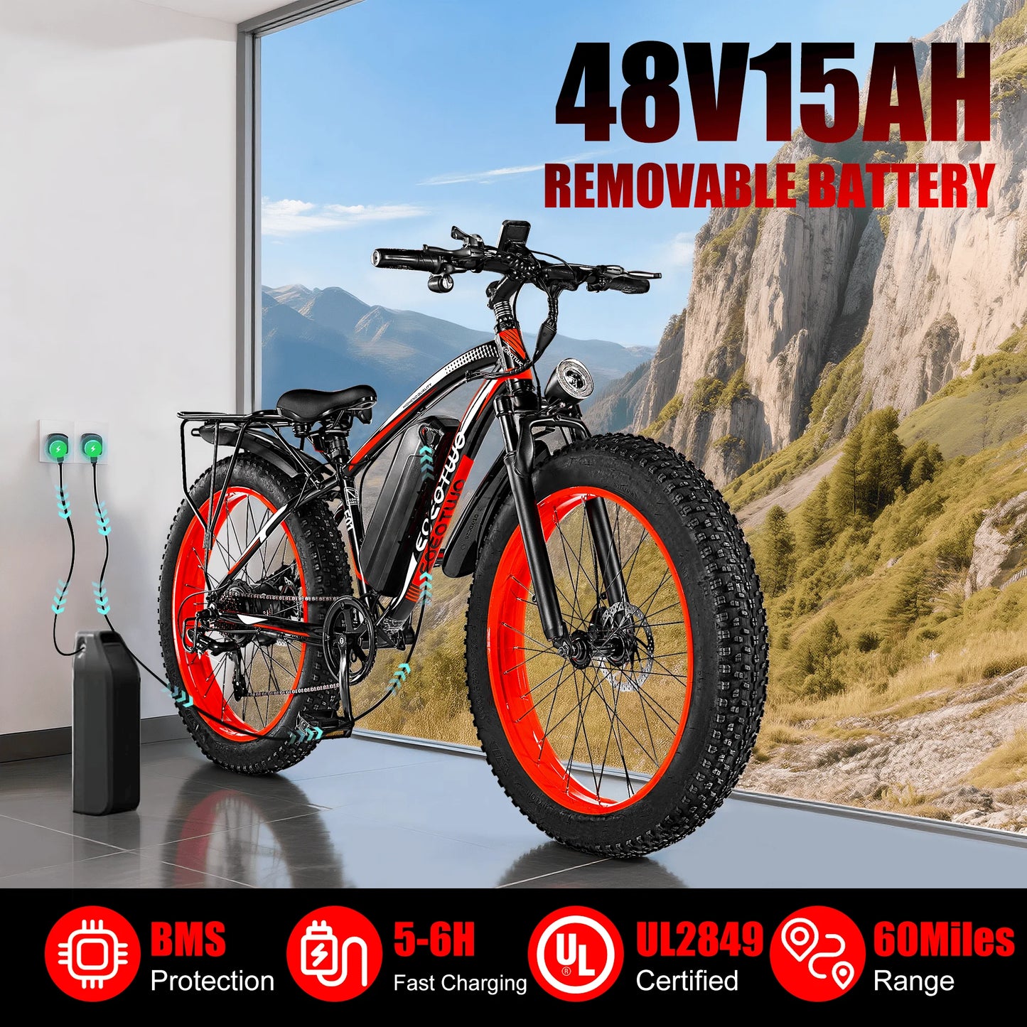 1500W Electric Bike 48V 15Ah Battery 26"