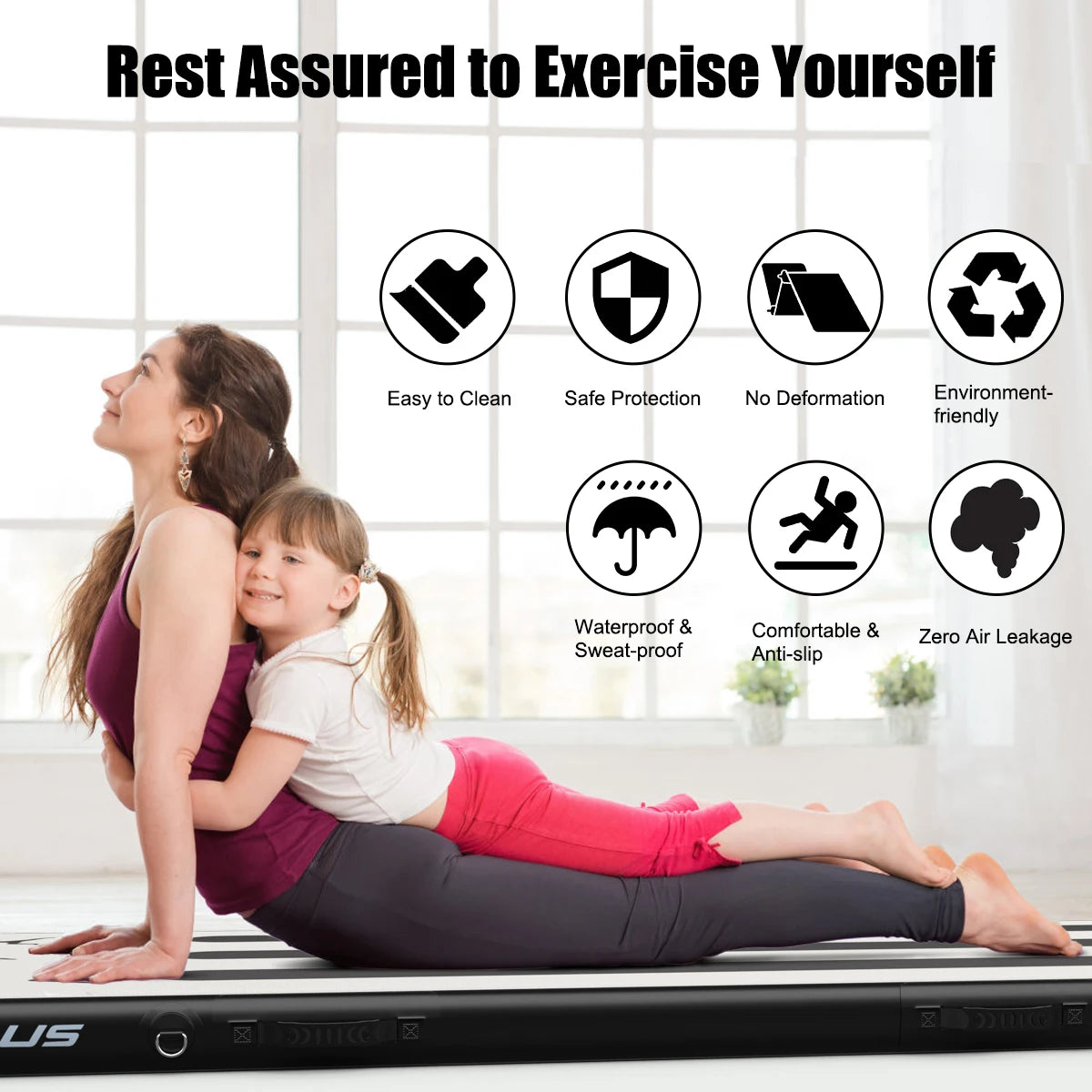 10FT  Inflatable Gymnastics Tumbling Mat w/ Pump & Bag Black