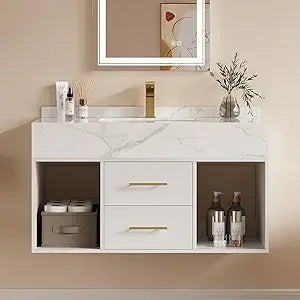 Floating Bathroom Vanity (Walnut with Doors, 39.4'')