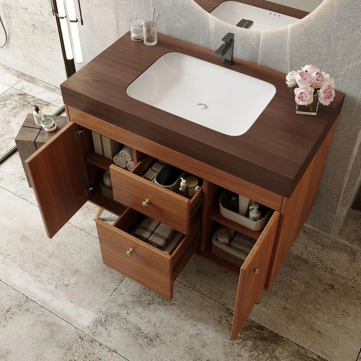 36in Freestanding Bathroom Vanity Ceramic Sink