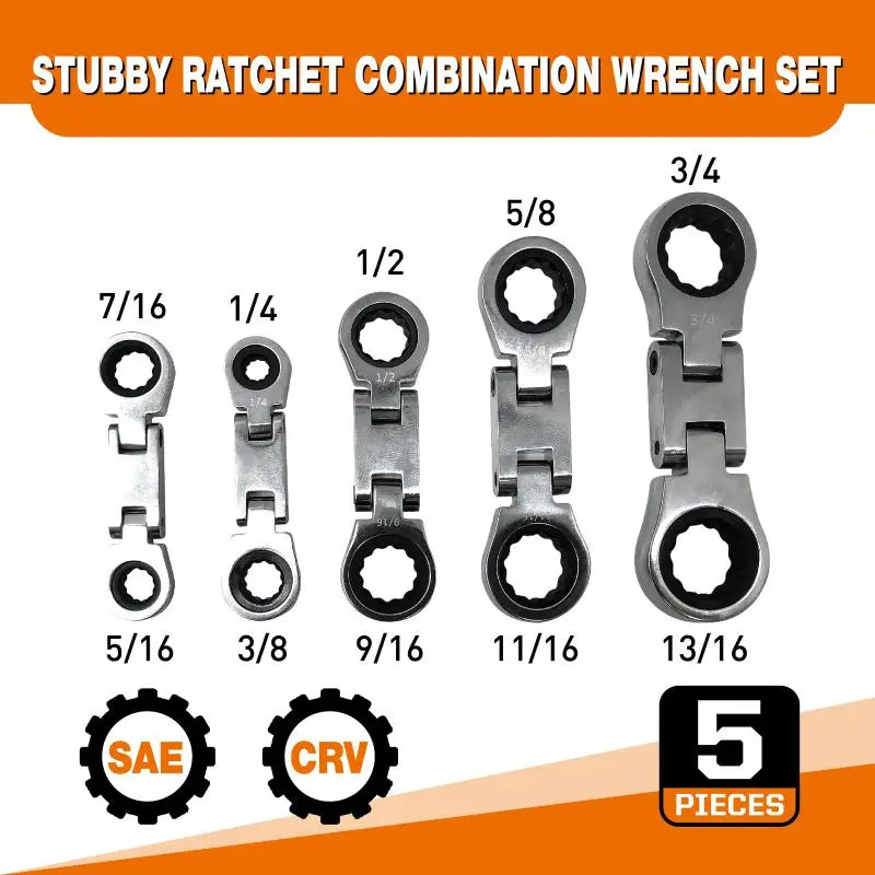 SAE Dual Flex Head Ratcheting Wrench Set