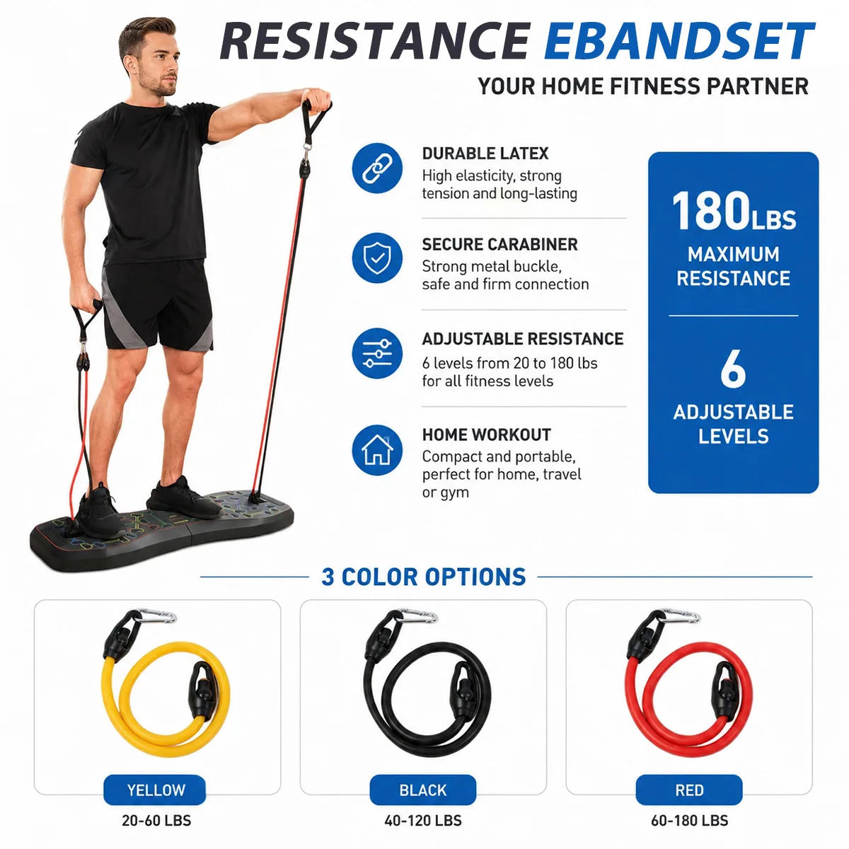 Foldable Push Up Board with Resistance Bands