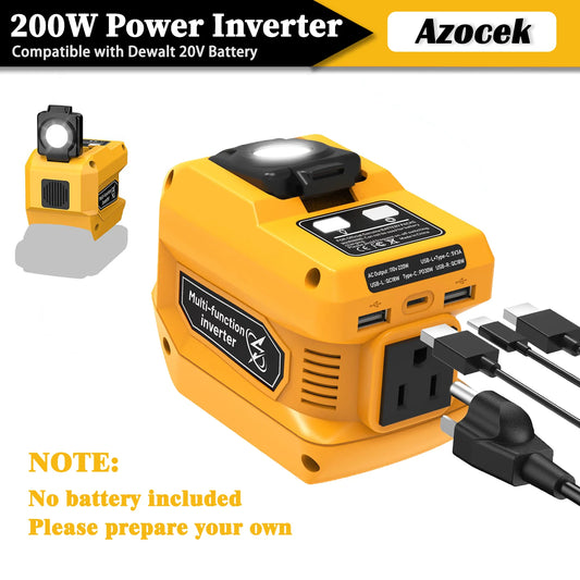 200W Portable Power Inverter Compatible with Dewalt20V Battery