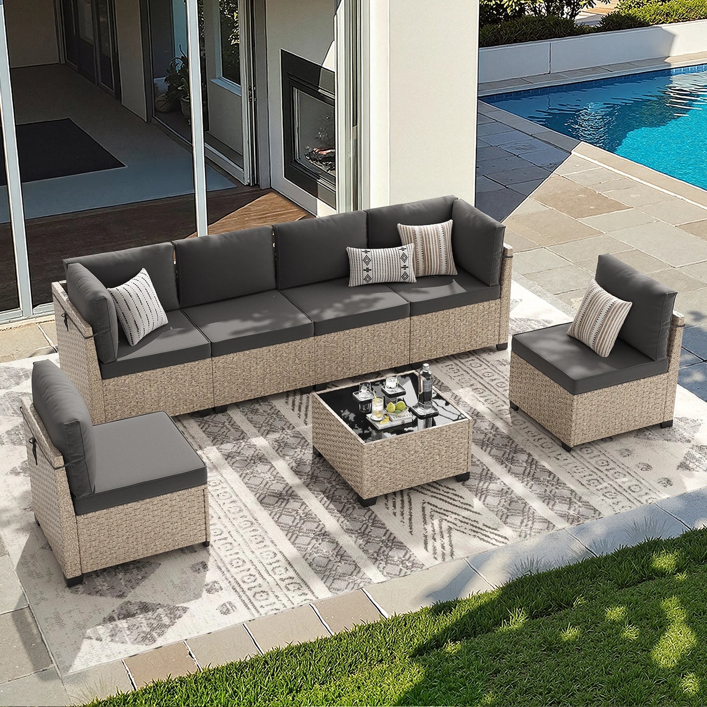 7-Piece Patio Furniture Set, Outdoor Rattan