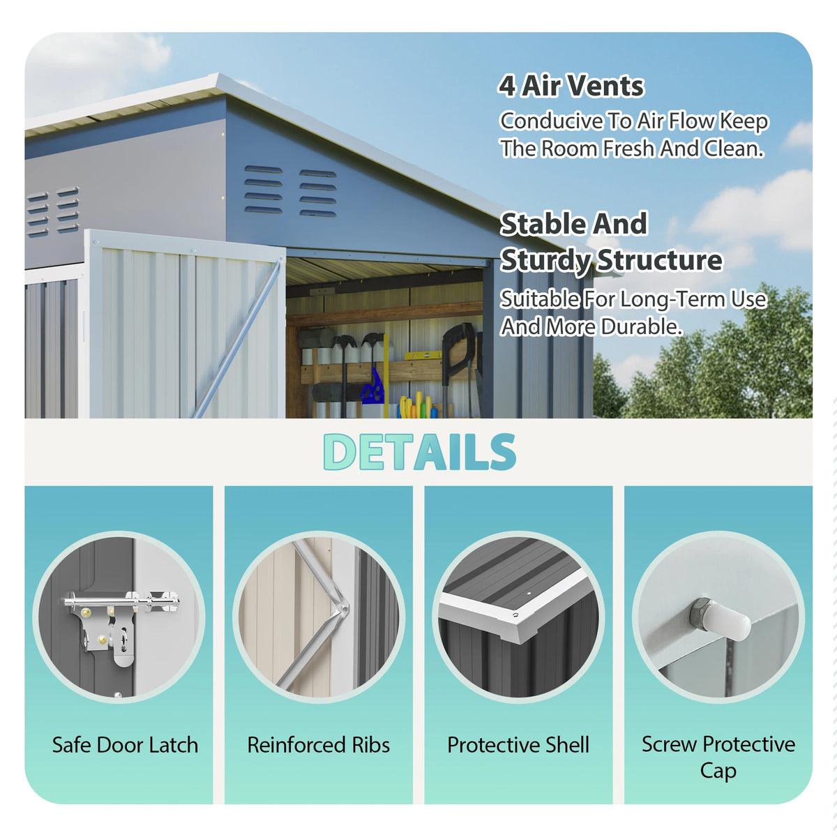 4x8 FT Metal Storage Shed